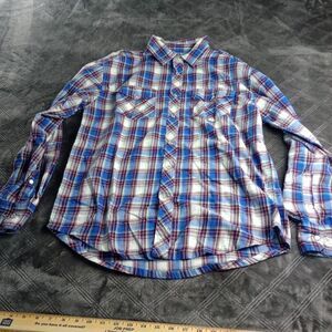 Drill Clothing Mens Shirt Pearl Snap Western Cowboy Sz L Plaid‎ Cotton Blend
